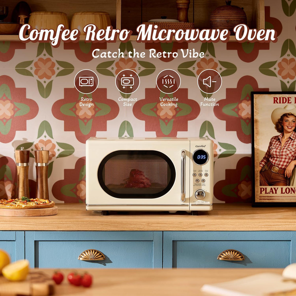 COMFEE Retro Countertop Microwave in Apricot