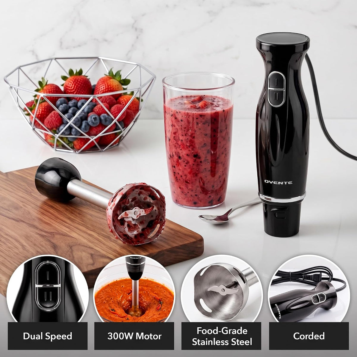 OVENTE Black Hand Blender
