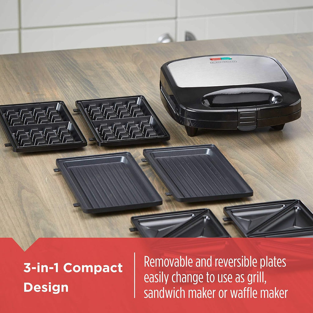 BLACK+DECKER 3-in-1 Waffle Grill Sandwich Maker